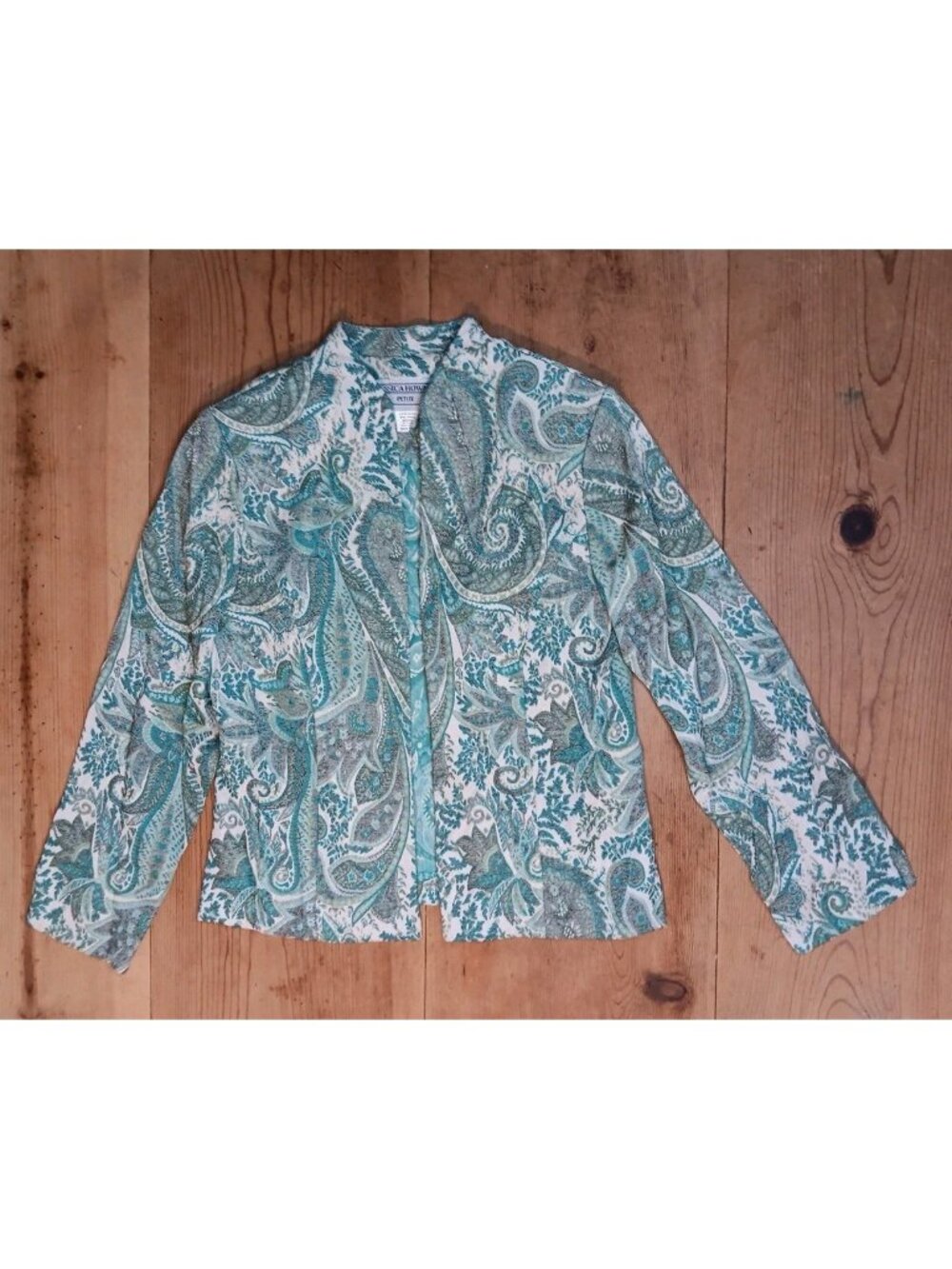 Jessica Howard Women Petite 10P Tapestry Blazer Jacket Paisley Open Front Office
